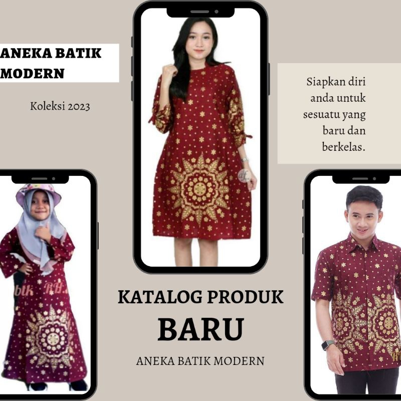 SERAGAM BATIK SARIMBIT COUPLE COPEL KELUARGA AYAH IBU ANAK CEWEK WARNA MERAH KOMBINASI EMAS GOLD MOTIF MATAHARI BAJU LEBARAN KONDANGAN HAJATAN NIKAHAN PESTA MURAH MODERN MODIS motif daun emas