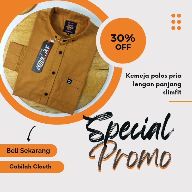 Baju Kemeja Polos Pria Lengan Panjang Slimfit Bahan Katun Casual