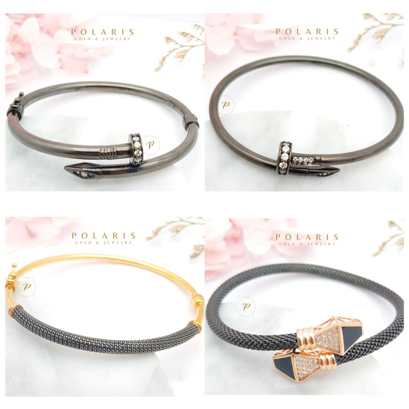 Gelang Bangle Hitam Model Fashion C Paku BTAD New Brand Perhiasan Emas Muda Kadar 375