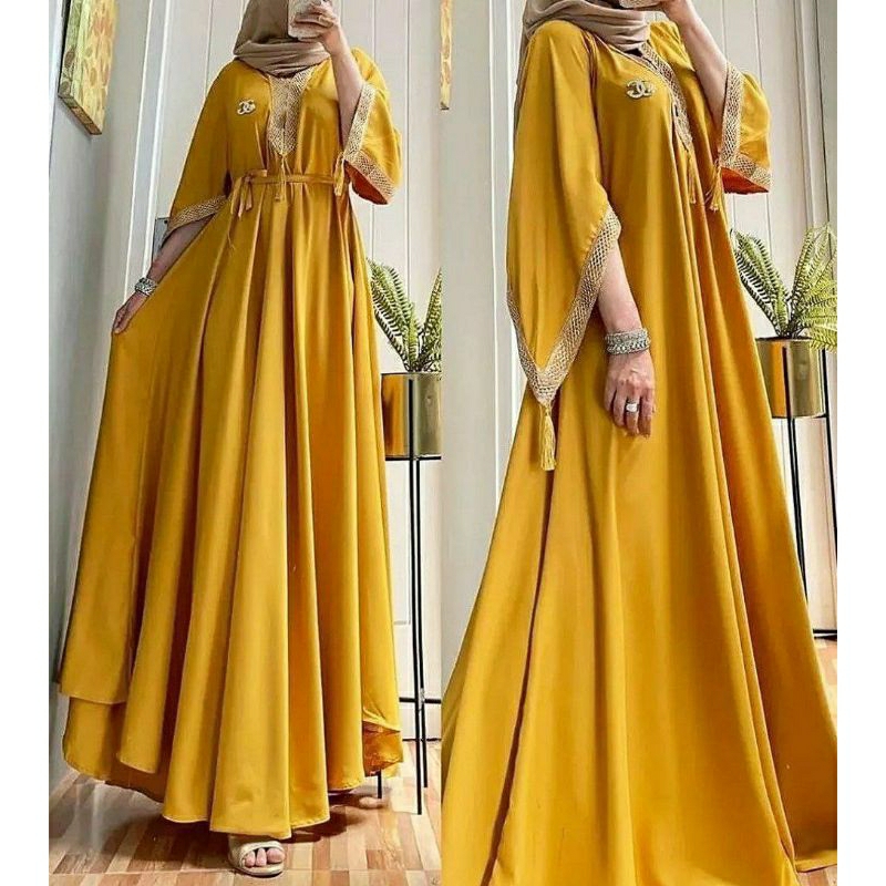 Baju Gaun Kaftan Jumbo Wanita Dewasa Kekinian Terbaru Terlaris Viral Bahan Rayon Tebal Busui Resleting Depan