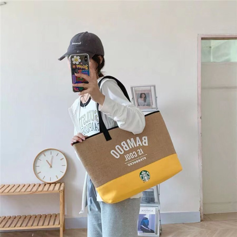 starbucks merchandise bamboo is cool totebag and sling bag reusable bag bahan kanvas originl import 