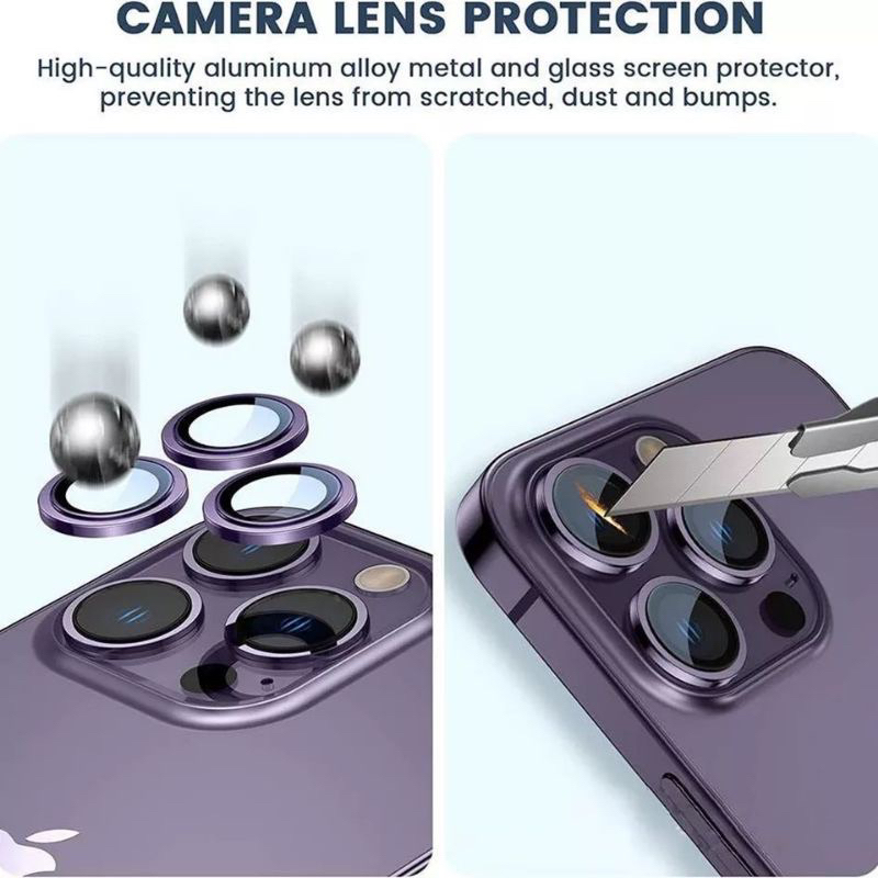 [DAPAT 1 SET SESUAI TYPE] Metal Ring Camera Lens Protector IPHONE 11 12 13 14 PRO MAX MINI 14 PLUS Tempered Glass Pelindung Lensa Kamera