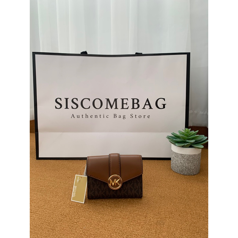 MK carmen medium flap bifold wallet brown