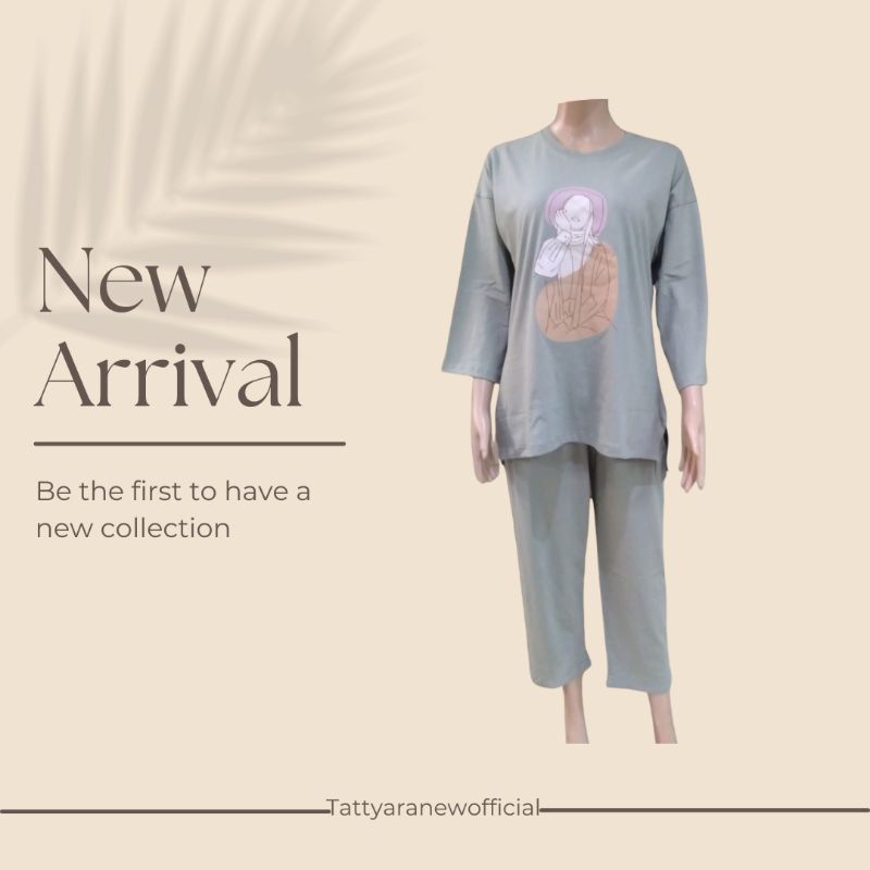 SETELAN KAOS OVERSIZE WANITA TATTYARA/ONE SET KAOS LENGAN WANITA SAGE GREEN