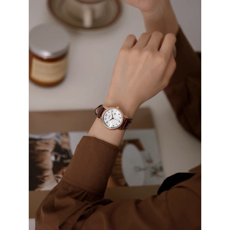 Jam tangan wanita GEDI CLASSIC tali kulit coklat asli Import -KOOLEY