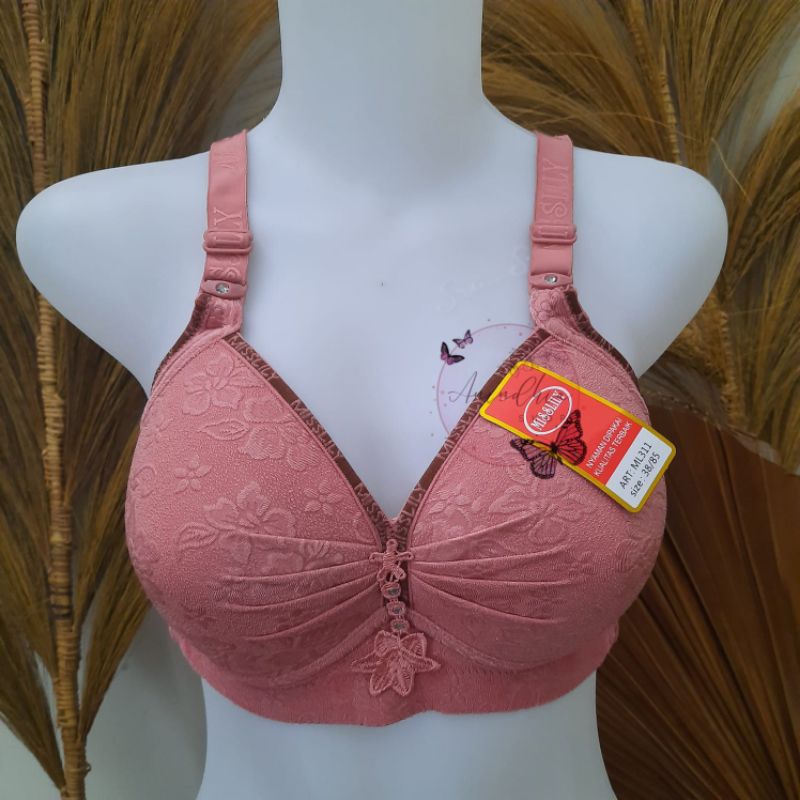 Bh Bra Jumbo Misslily ML311 Cup C Kait 3 Brukat Emboss Bra Tanpa Kawat Cup Besar Misslily