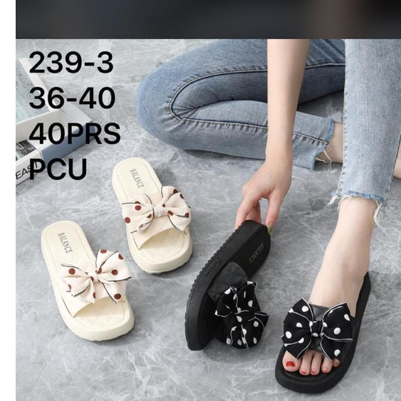 Sandal Jelly Slop Wanita Karet Kekinian Korea Pita Polkadot BALANCE 293-3