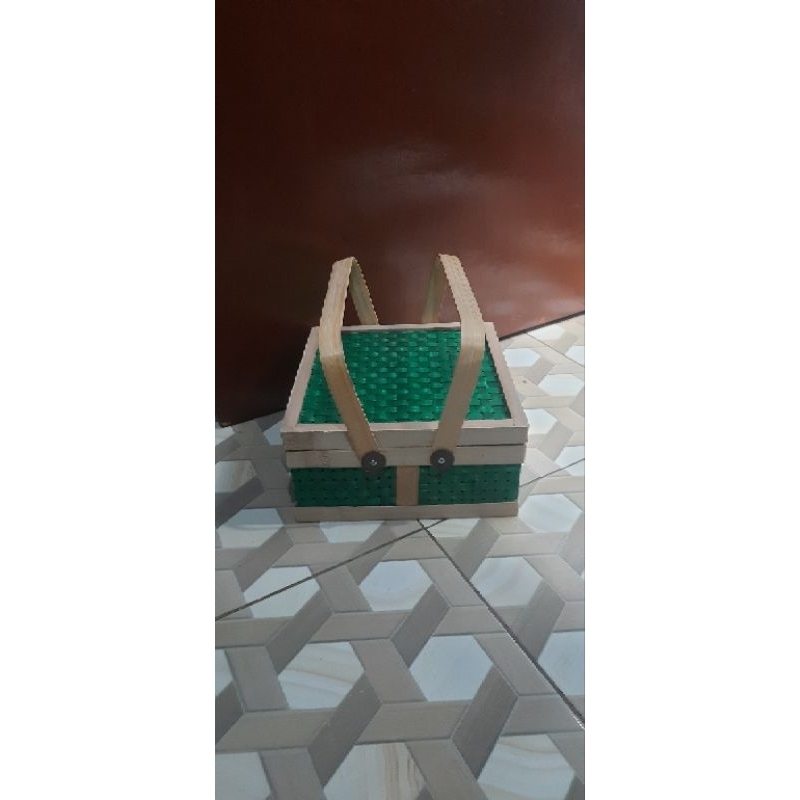 rantang bambu rantang anyaman bambu rantang hampers keranjang hampers25cm hijau