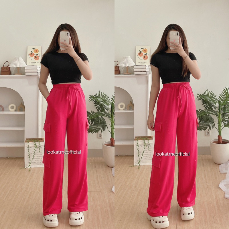 lookatmeofficial - Kelly Cargo Pants - Celana Kulot Kargo Wanita - Loose Cargo Pants