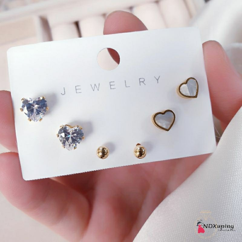 Anting Tusuk 3 In 1 Titaniu Love Permata N06032304