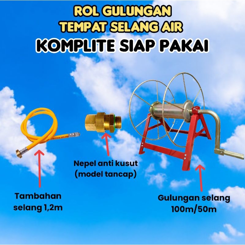 Alat gulung | gulungan selang air 50, 100 meter hose reel tanpa roda | portable , besi, rol