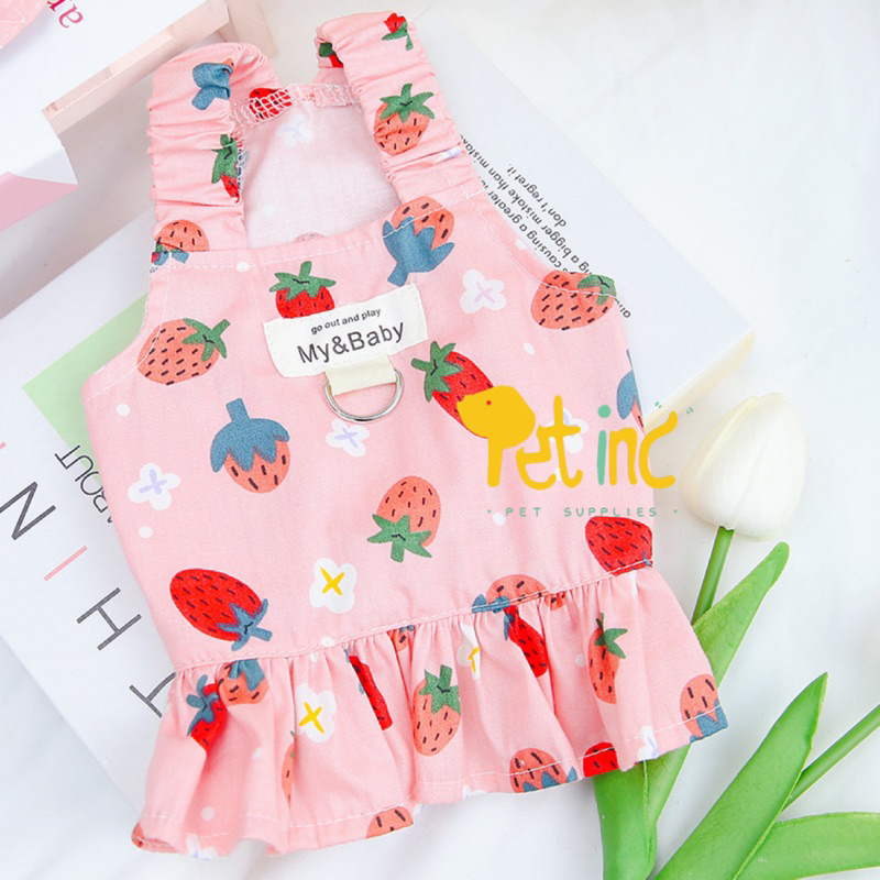 Summer fruit korea dress with leash connector