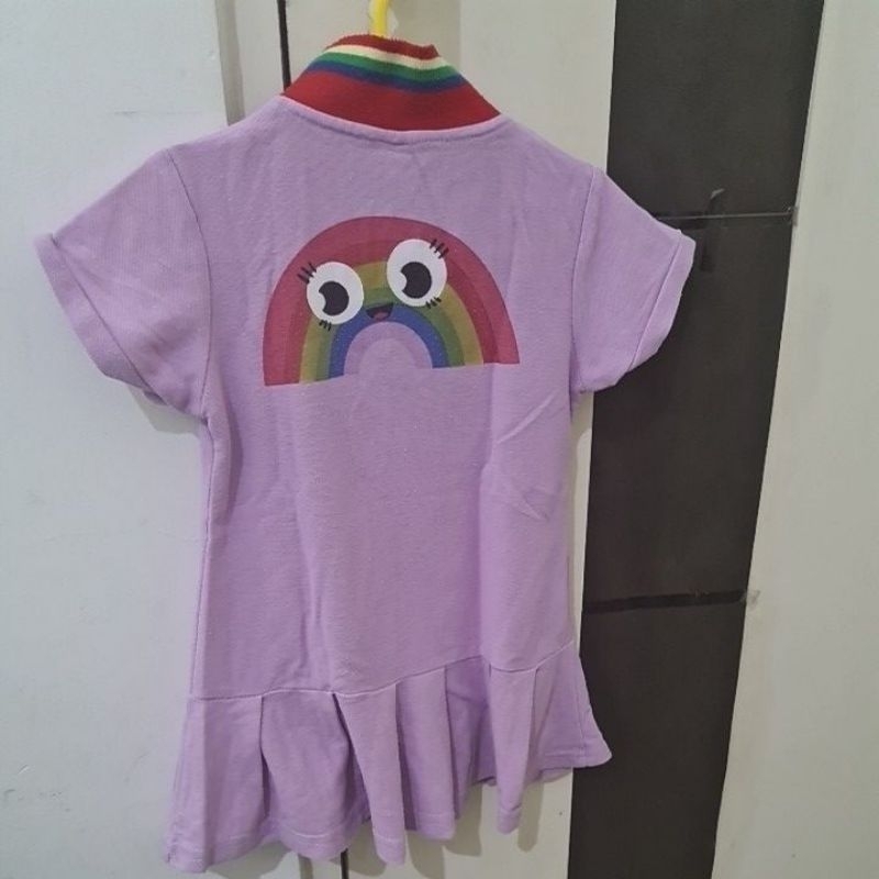 dress anak kerah polo ungu rainbow