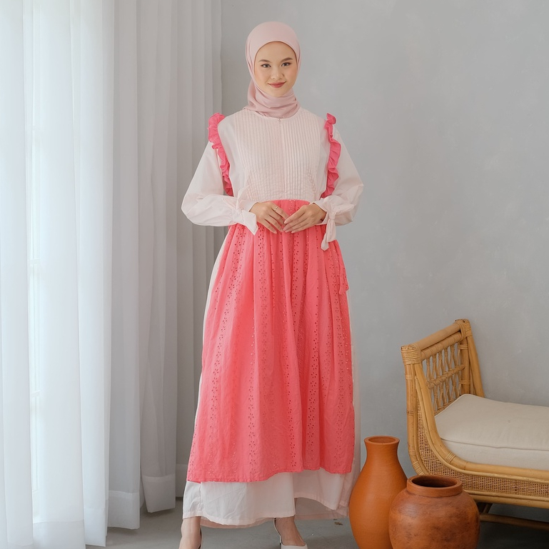 Eleanorre Sora Pink Dress Muslim Wanita