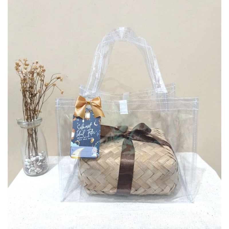 Tas mika box nasi transparan/ goodie bag mika bening box nasi hajatan ulang tahun Lebar 20 cm