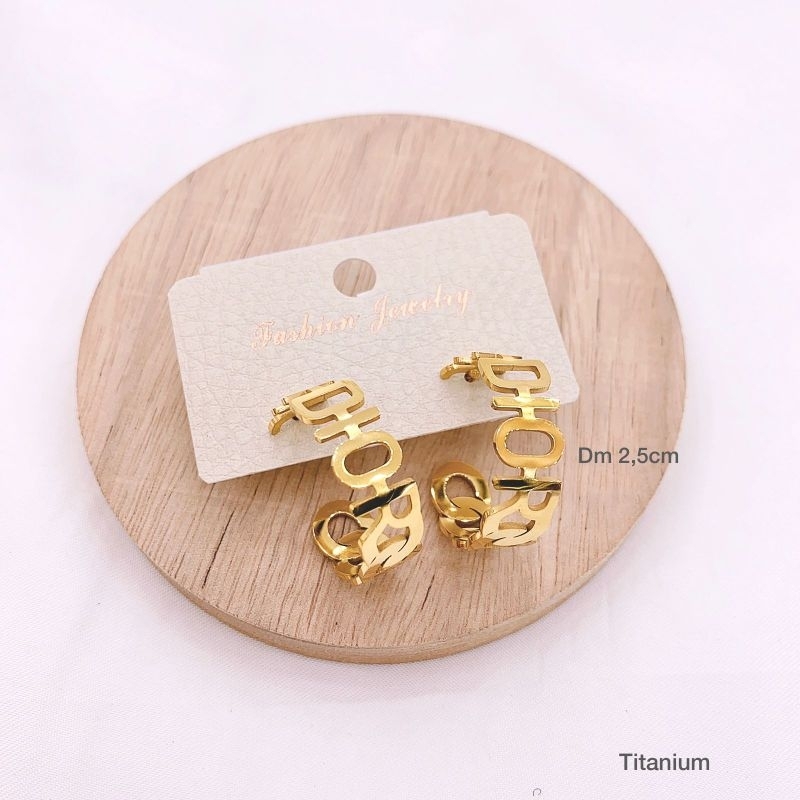 Anting Titanium Asli kilau mirip emas asli Premium Quality Anti Karat Anti Alergi Earling Branded Band Stainless Steel Ori An01