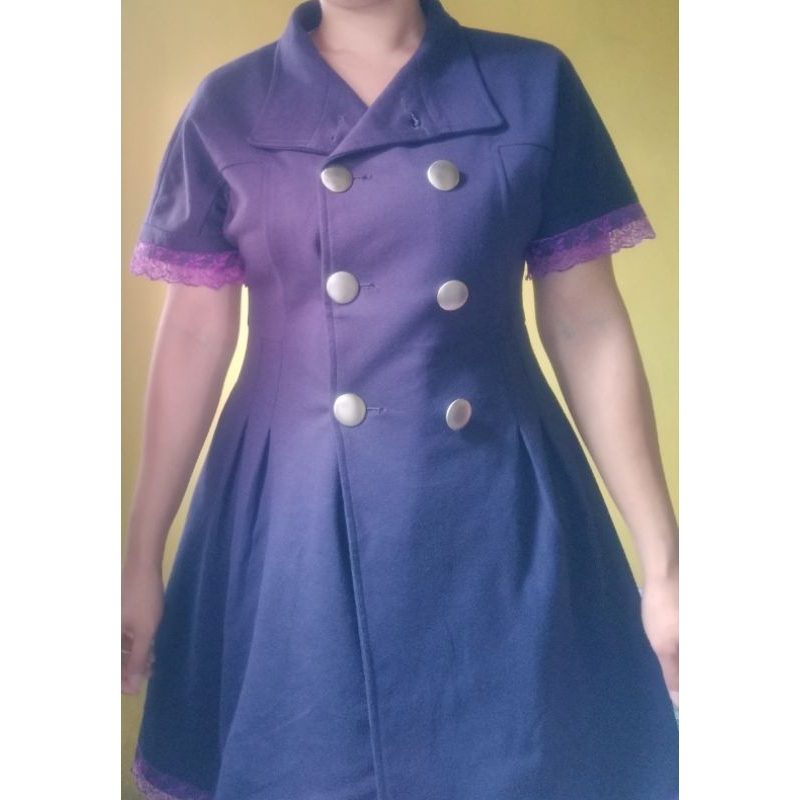 Coat Dress Ungu Megar Renda dan Furing Motif.Like New