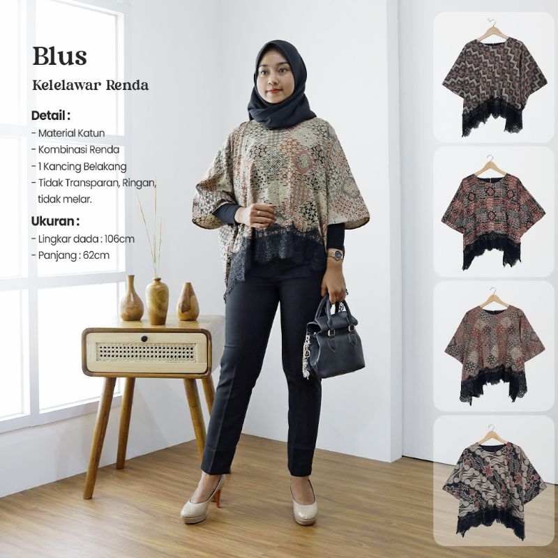 Blus Batik Kelelawar Sogan Renda Hitam - Naira Batik