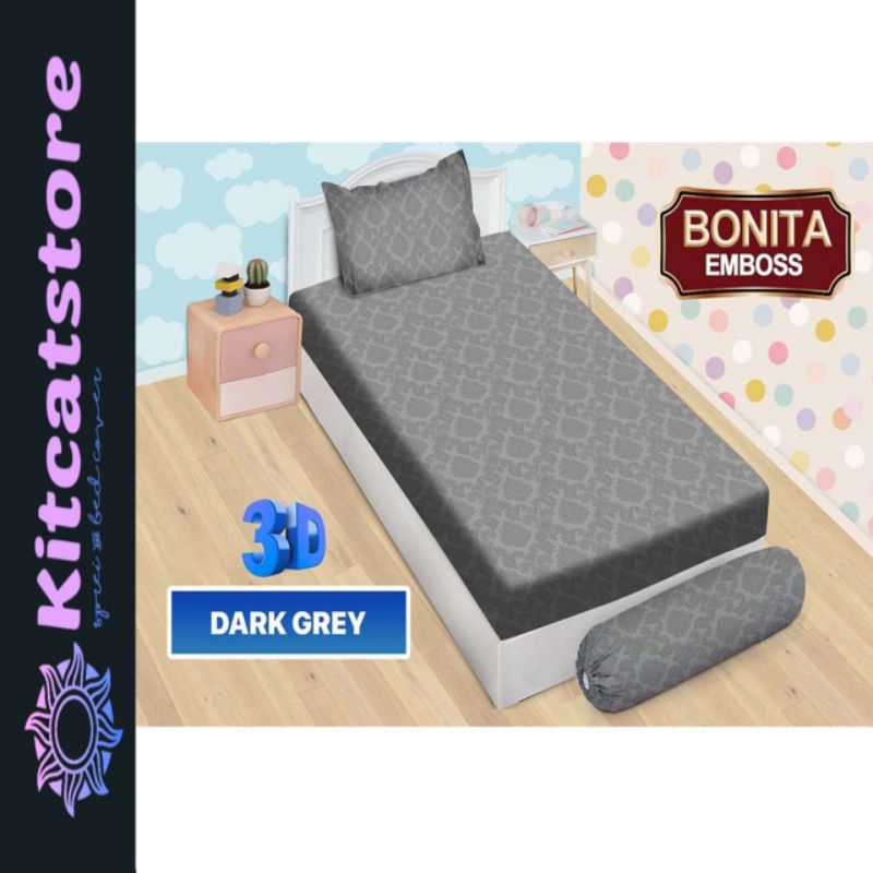 Sprei BONITA Single Flat (120x200) No3 Polos Emboss Terlaris Dark Grey