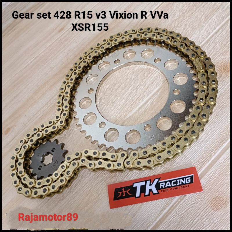 Gear set TK racing Yamaha R15 v3 Vixion R XSR 155 set rantai gold Crazo racing 428