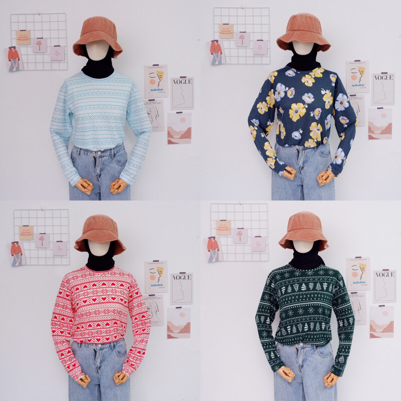 Kaos motif/kaos motif lengan panjang wanita/kaos motif wanita/kaos motif bunga