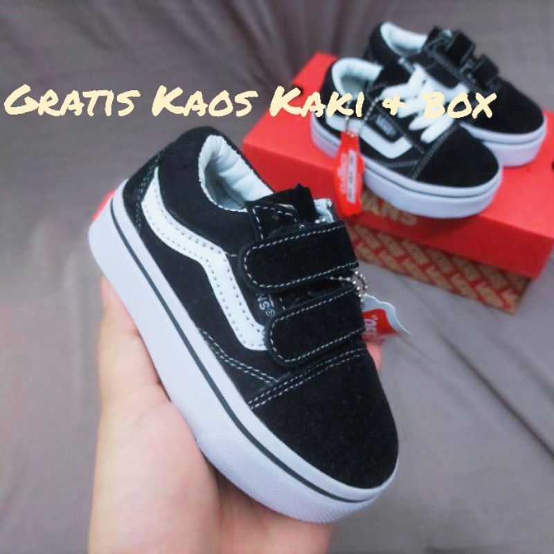 Sepatu Anak Vans Laki Laki Perempuan Unisex Tanpa Tali Model Velkro Sneaker Anak Sekolah Cowok Cewek Premium