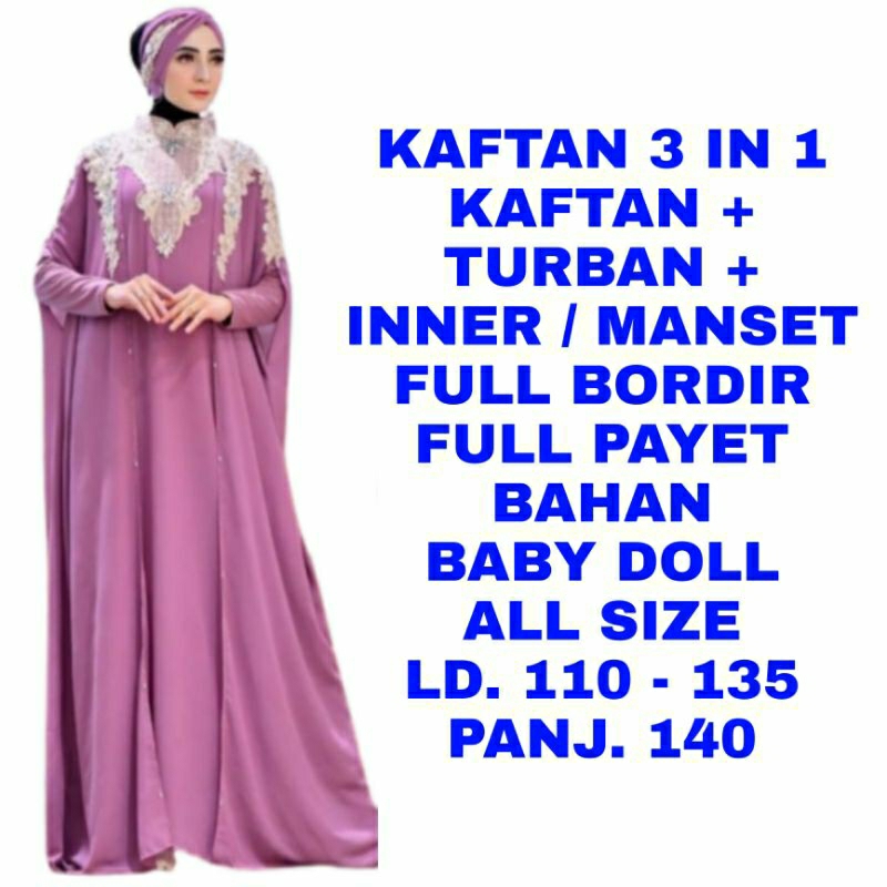 WK KAFTAN MODERN WANITA JUMBO FULL BORDIR PAYET JEPANG DRESS MAXI GAMIS MUSLIM MANSET INNER TURBAN