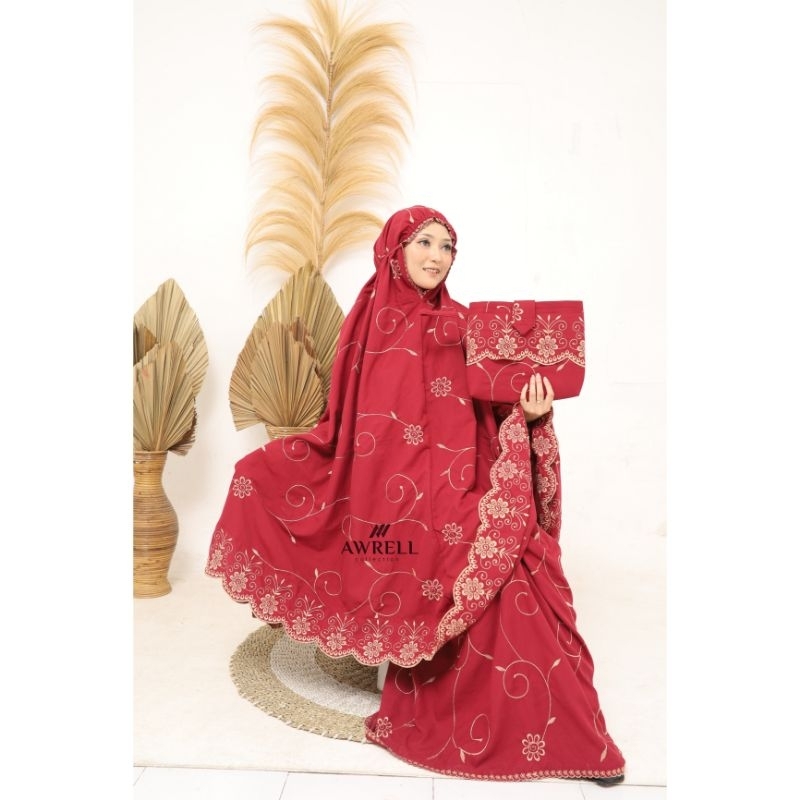 Awrellcollection - Mukena Dewasa Gracella Full Bordir Jumbo Katun Premium