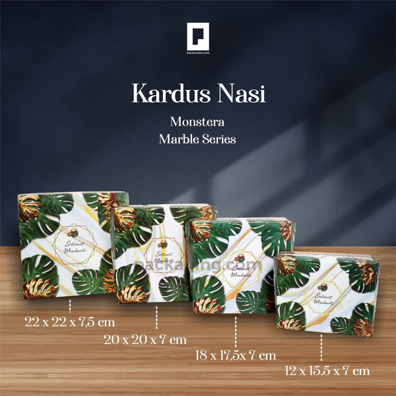 Dus Kotak Nasi Motif Monstera Marble R10B/uk 22x22x7,5