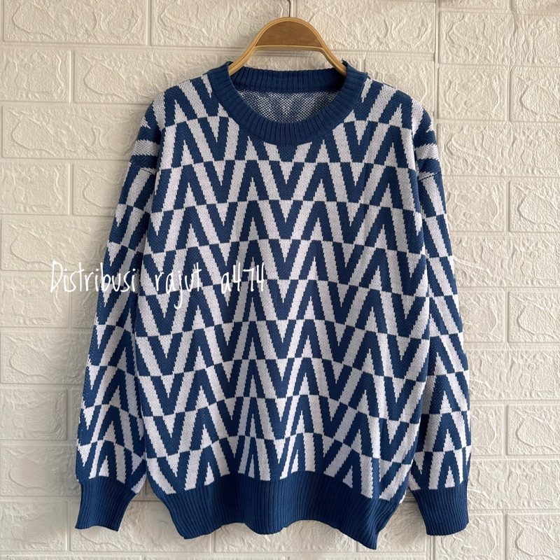 GIVANE SWEATER RAJUT KNIST IMPORT MOTIF V ATASAN WANITA