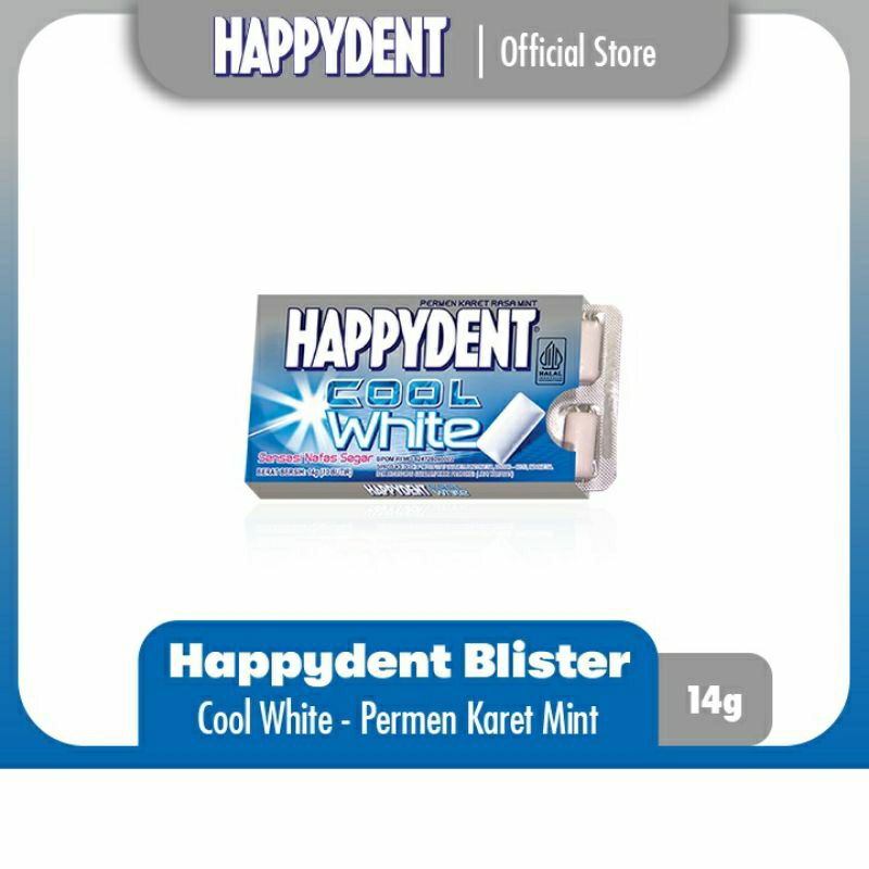 

Happydent cool white permen karet blister 14g(10 butir)