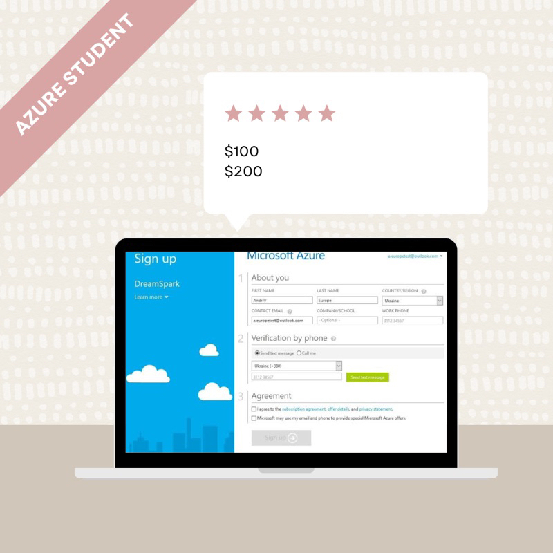 Akun Microsoft Azure Student Credit $100 $200 1 bulan | LEGAL RESMI | Akun Microsoft Azure Credit $1