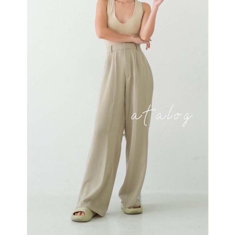 ATALOG - Celana Kulot Crinkle Highwaist Wanita Loose Cullote Pants | Celana Kulot Panjang