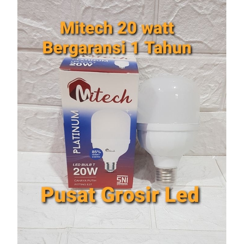 Paket Hemat 6 pcs Mitech Platinum 20 Watt Cahaya Putih Lampu Led T Bulb Bergaransi 1 Tahun