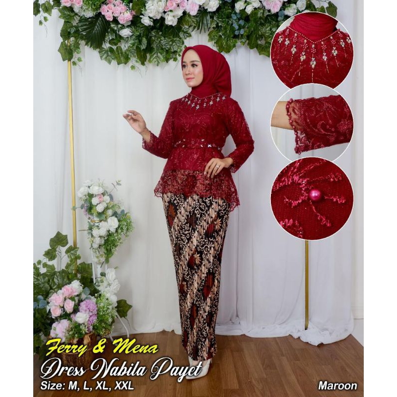 IndahKebaya • SETELAN KEBAYA WISUDA MODERN / KEBAYA NABILA PAYET KEKINIAN / BAJU LAMARAN COUPLE WISUDA KONDANGAN / WARNA BABYBLUE NAVY MAROON COKSU MOCCA WARDAH SILVER GOLD DUSTY ROSEGOLD