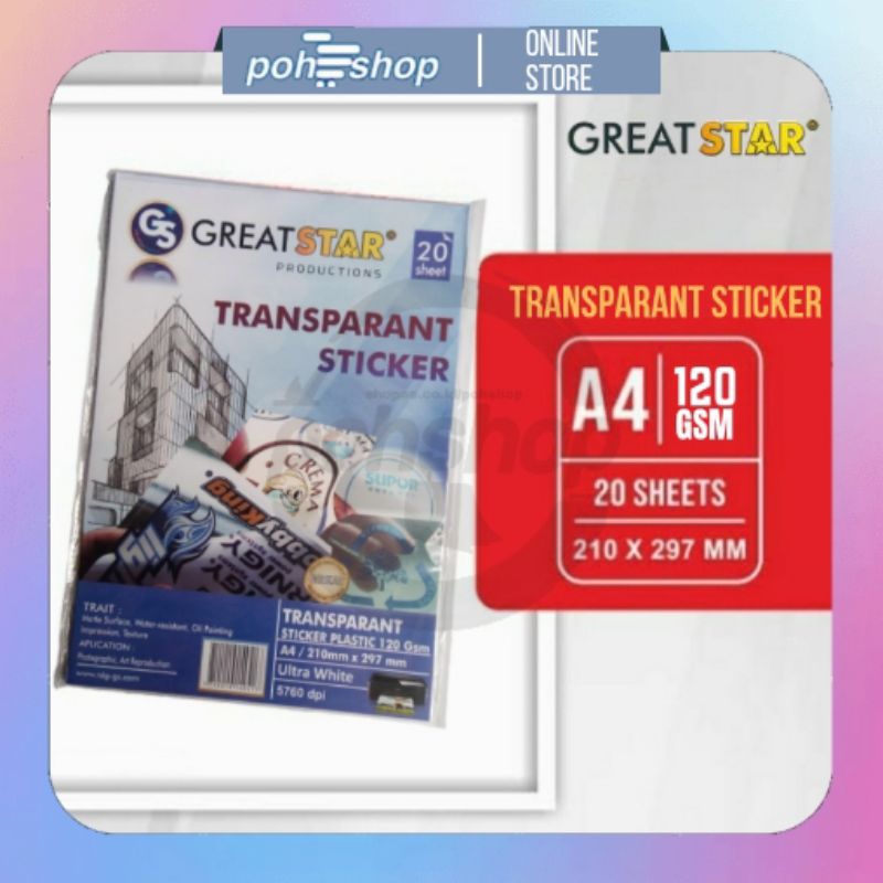 

Great Star Transparant Sticker Plastic A4/120gsm 20's