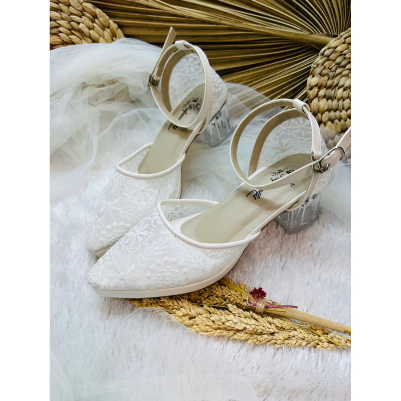 sepatu wanita siera warna putih 5cm kaca