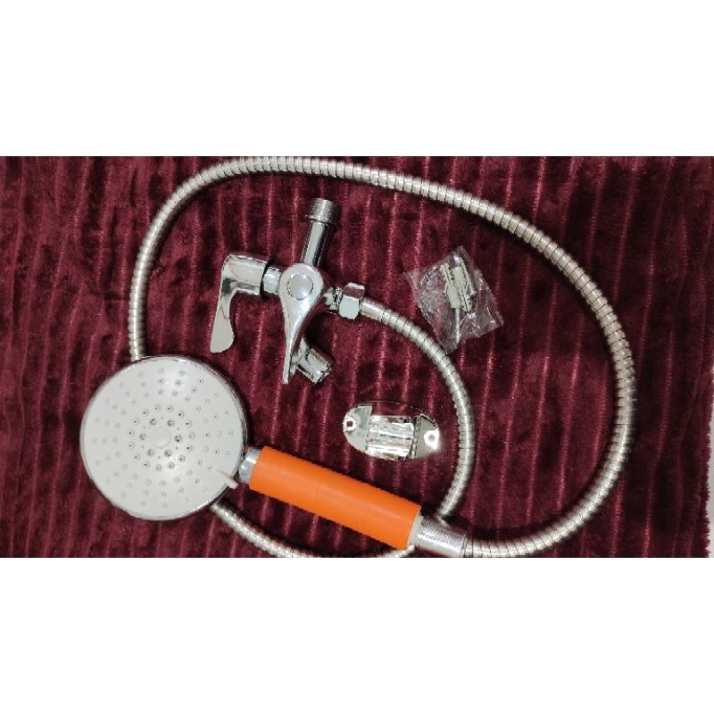 Paket Murah Hand Shower Mandi Set + Keran Kran Cabang Tembok Double Kamar Mandi