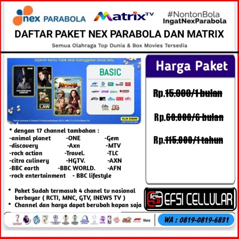 Paket basic nex parabola 180 hari - 1 tahun.