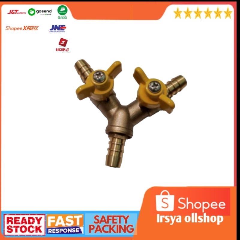 cabang selang gas Y/cabang 3 dengan stop kran