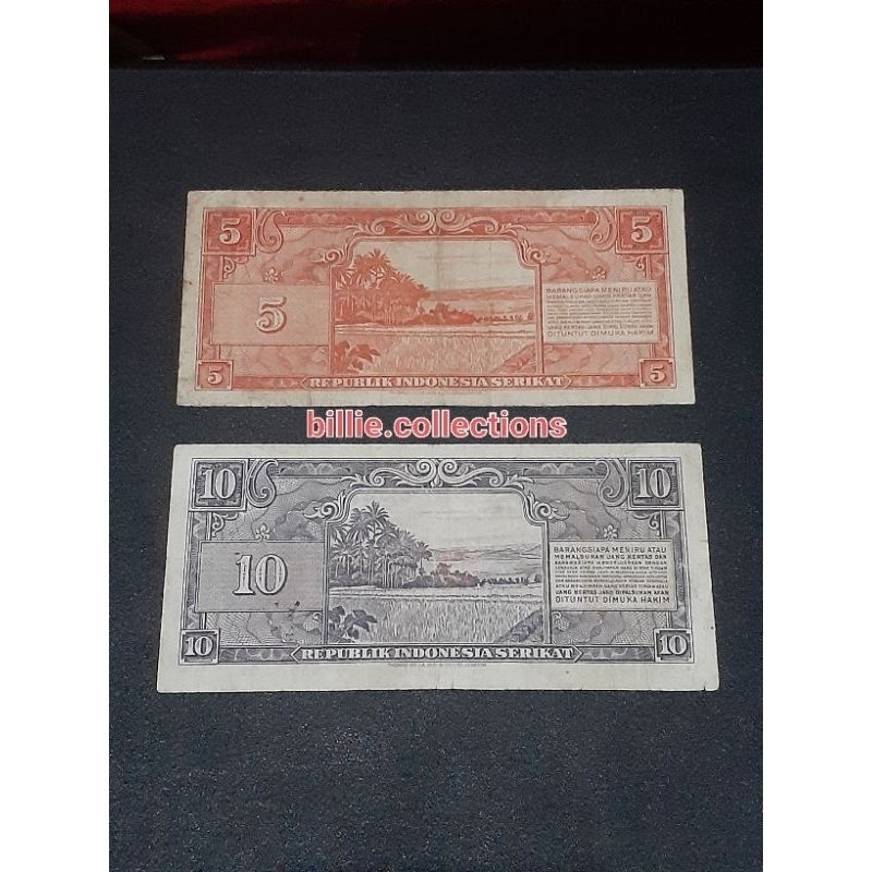 uang kertas kuno REPUBLIK INDONESIA SERIKAT (RIS) 1 SET 5 dan 10 rupiah tahun 1950
