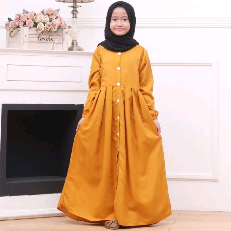 Pola Gamis Anak full kancing depan pinggang lipit2 / pleats- Pola baju gamis anak - bisa request ukuran