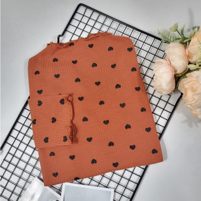 TURTLE NECK ANAK MOTIF LOVE RIB/ATASAN TOP ANAK PEREMPUAN USIA 1-5 th