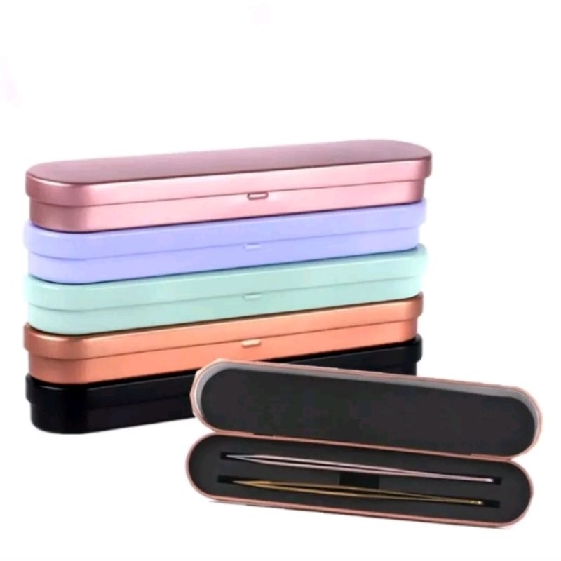 Box Organizer Tweezer Tempat Penyimpanan Pinset Stainless Steel Premium Case Eyelash Extensions Rose