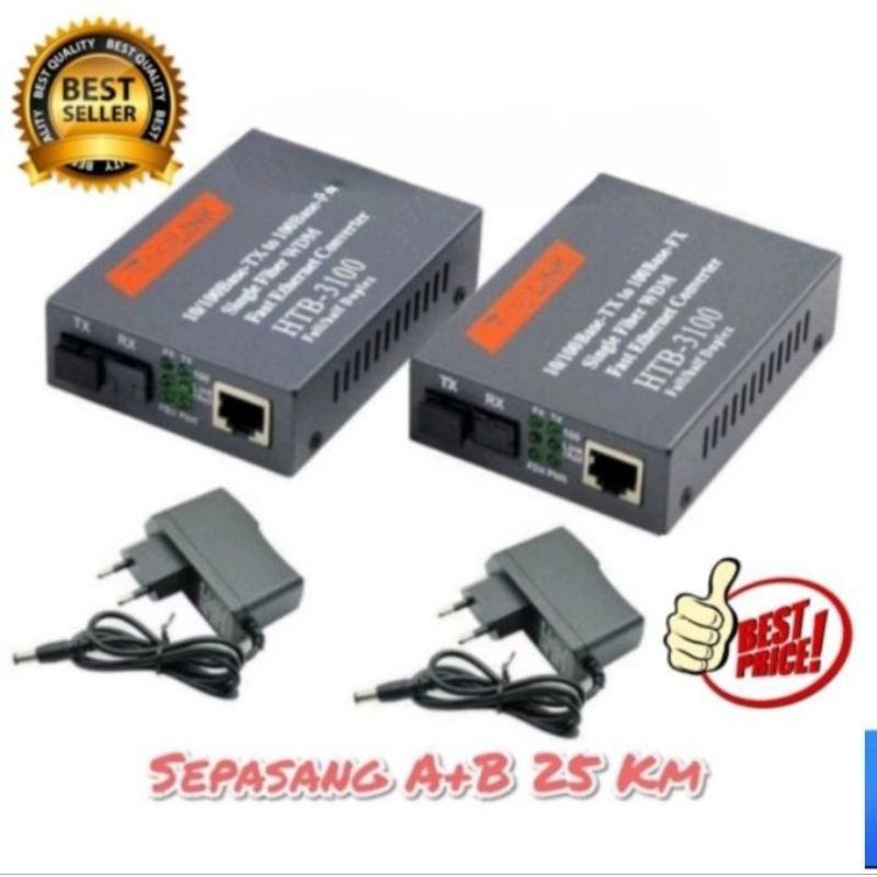 Paket Cable Fiber Optic 300 Meter + Media Converter HTB 3100 A Dan B