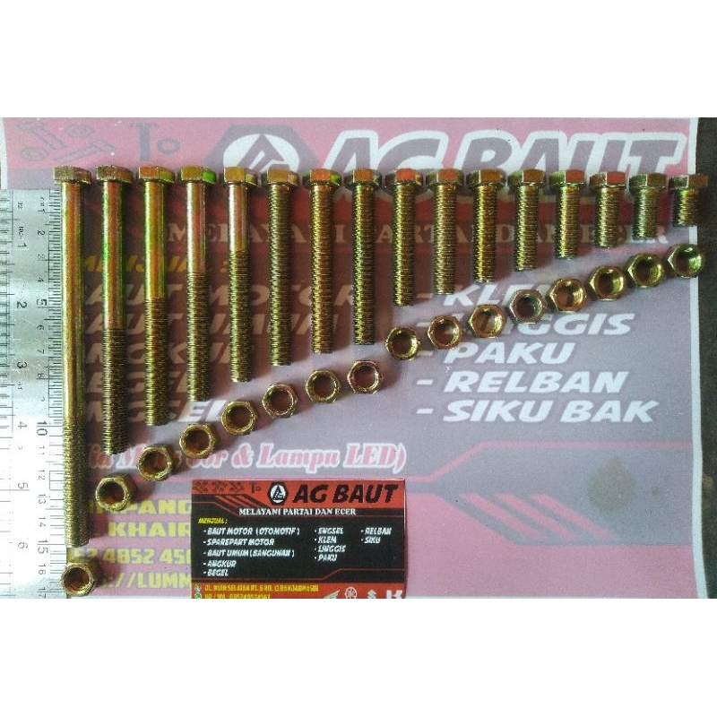 Baut Mur Kuning M12x35 (3,5 cm) / Baut 17 Kuning / BMK / Baut Hex / Baut Kunci 17