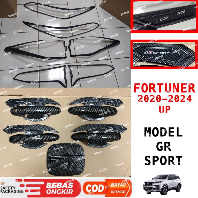 Paket Garnish Lampu Depan Belakang Outer Handle Tank Cover All New Fortuner 2016 2018 2022 2023 2024 UP GR Carbon Glossy