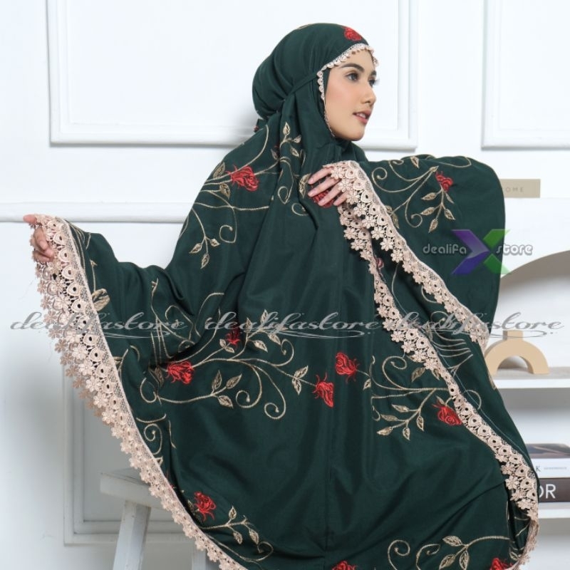 Mukena Dewasa Bordir Bunga Rose Katun Premium