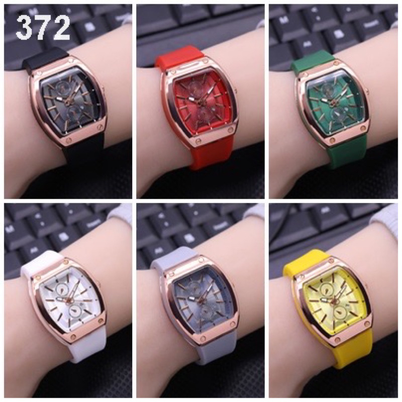 (Grosir)Jam Tangan Wanita Fashion Gues oval Crono Variasi Tanggal aktif Strap Rubber/Karet(Dikirim Jakarta Cod)