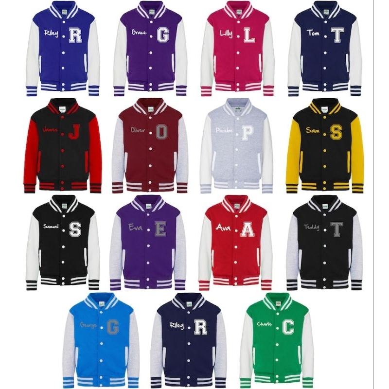 Personalised Initials CUSTOM Varsity Jacket Big Size (S - 6XL) Jaket Baseball Bomber CUSTOM NAMA INISIAL Jumbo Oversize Fleece Premium S M L XXL XXXL XXXXL 5XL XXXXXL